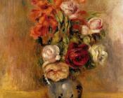 皮埃尔 奥古斯特 雷诺阿 : Vase of Gladiolas and Roses